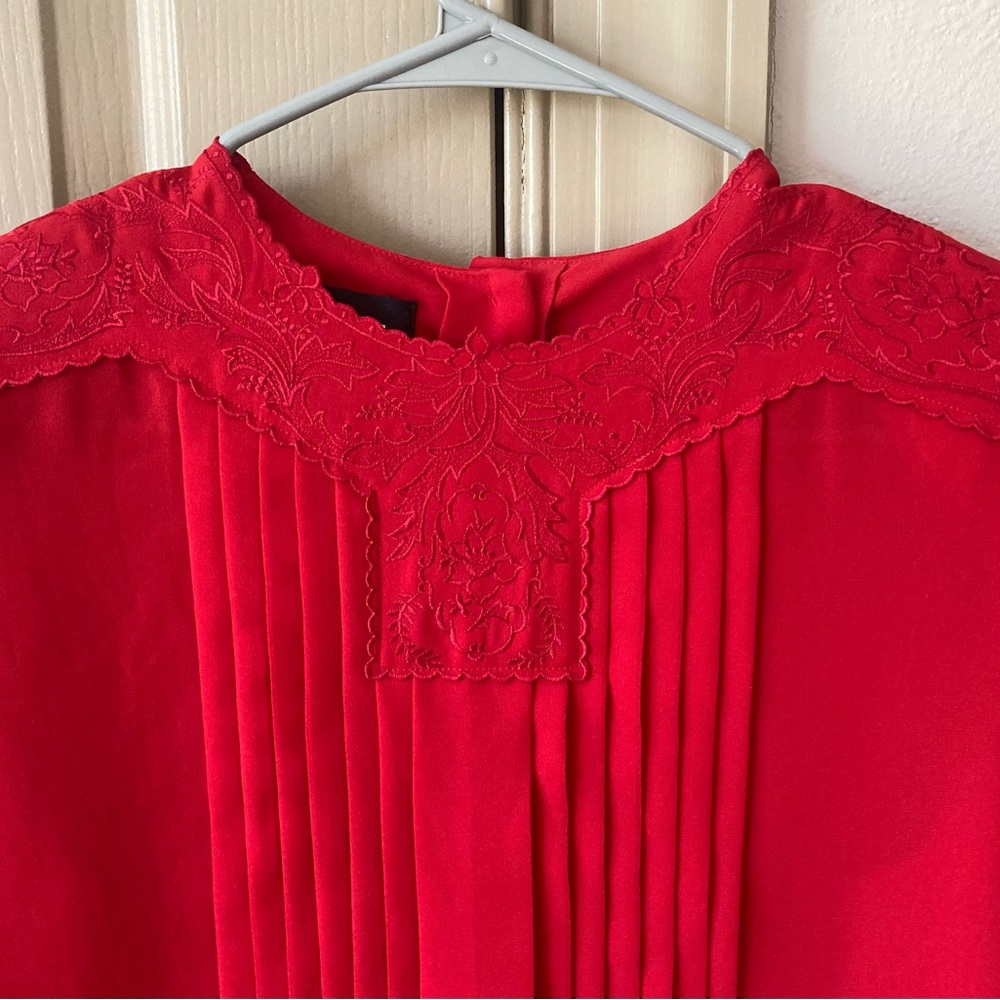 Nilani Red Floral Embroidered Women's Pleated Blouse